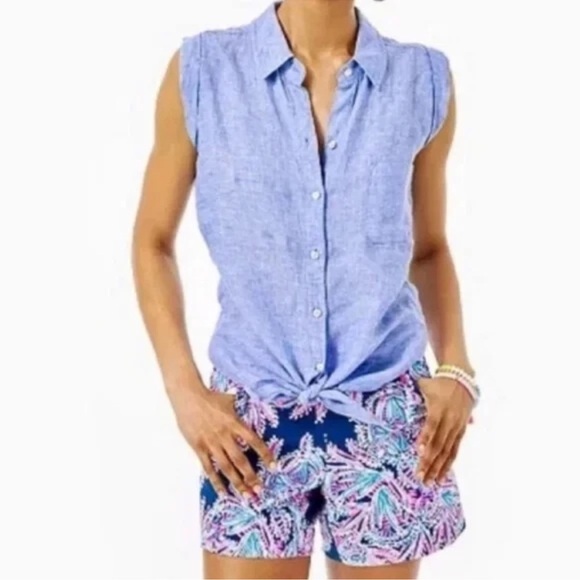 Lilly Pulitzer Breelyn Linen Sleeveless Button Down Size Large - Picture 2 of 7
